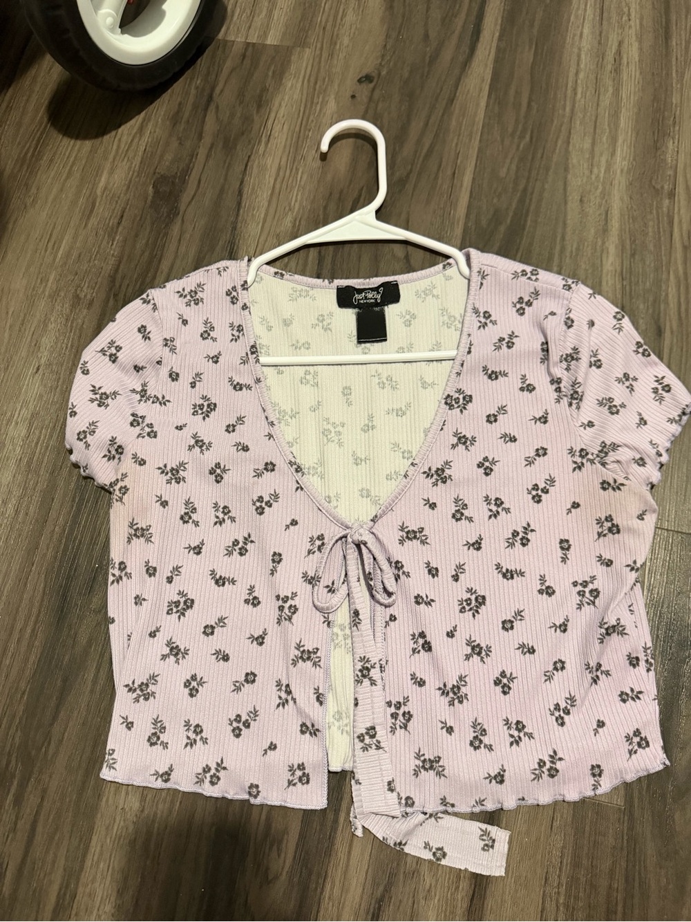 Lilac Floral Tie-Front Short Sleeve Top